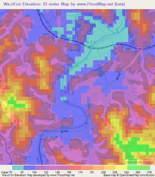 Wa-ch'on,South Korea Elevation Map