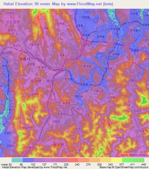 Habal,South Korea Elevation Map