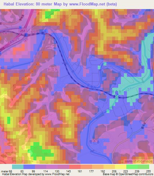 Habal,South Korea Elevation Map