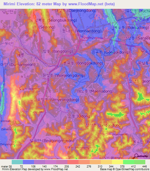 Mirimi,South Korea Elevation Map