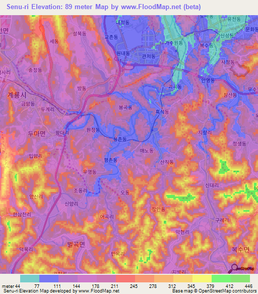 Senu-ri,South Korea Elevation Map