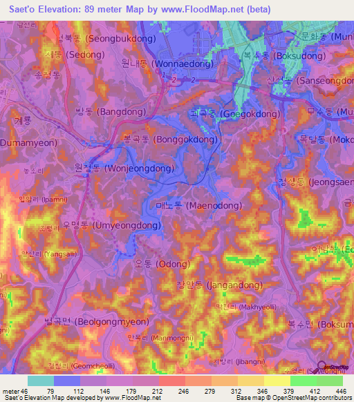 Saet'o,South Korea Elevation Map