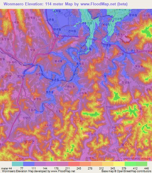 Wonmaero,South Korea Elevation Map