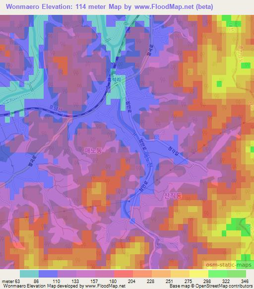 Wonmaero,South Korea Elevation Map