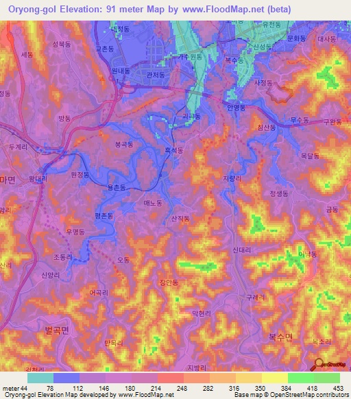 Oryong-gol,South Korea Elevation Map