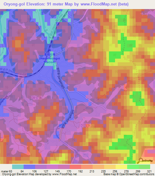 Oryong-gol,South Korea Elevation Map