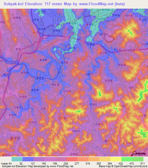 Sokpak-kol,South Korea Elevation Map