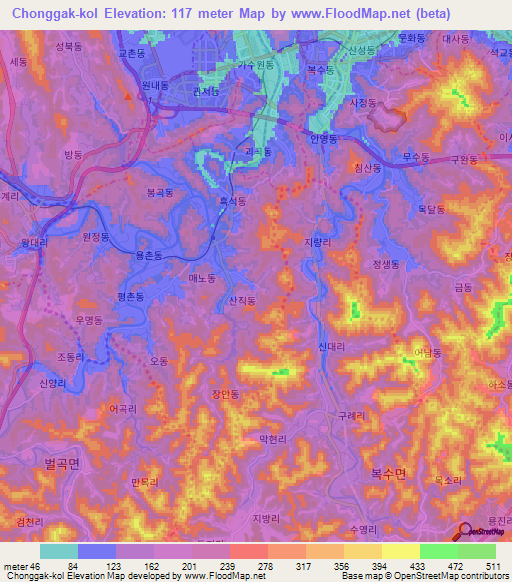 Chonggak-kol,South Korea Elevation Map