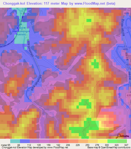 Chonggak-kol,South Korea Elevation Map