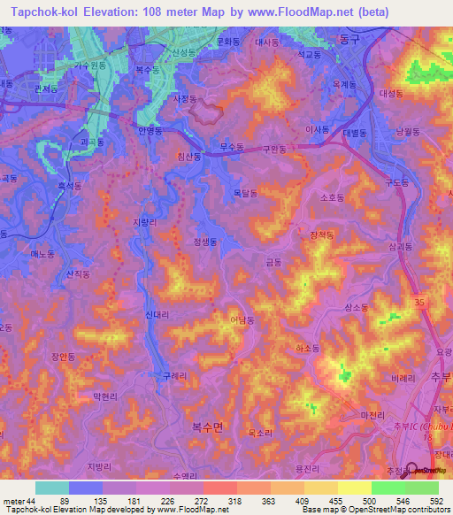 Tapchok-kol,South Korea Elevation Map