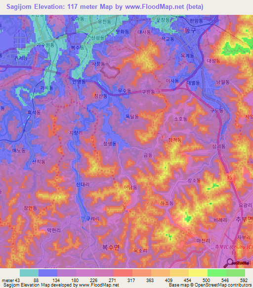 Sagijom,South Korea Elevation Map