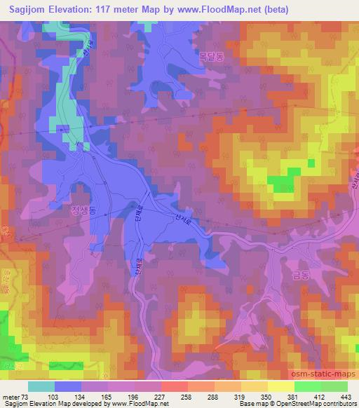 Sagijom,South Korea Elevation Map