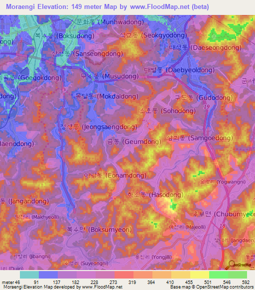 Moraengi,South Korea Elevation Map