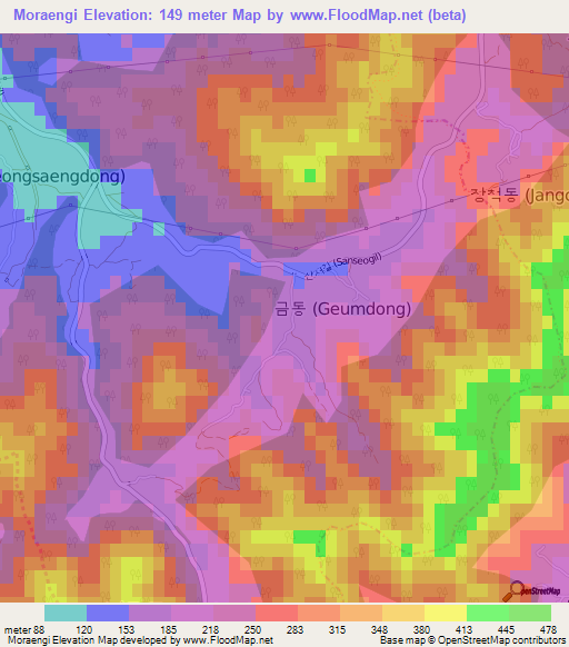 Moraengi,South Korea Elevation Map