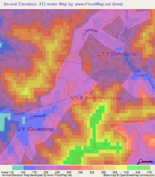 An-mal,South Korea Elevation Map