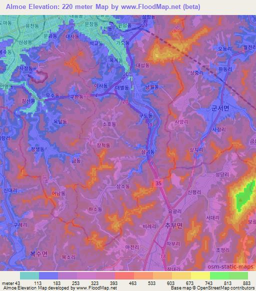 Almoe,South Korea Elevation Map