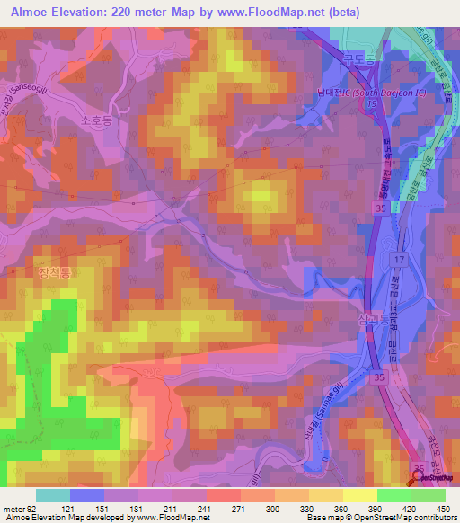 Almoe,South Korea Elevation Map