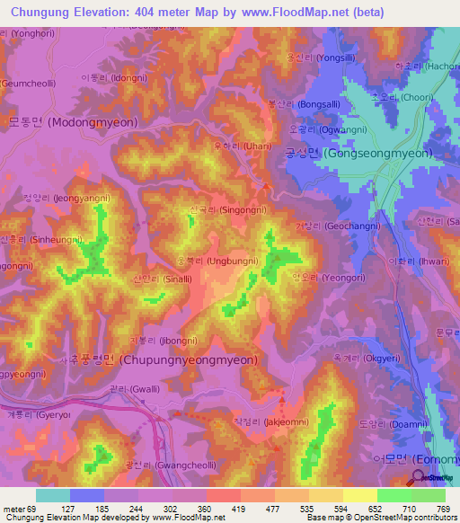 Chungung,South Korea Elevation Map