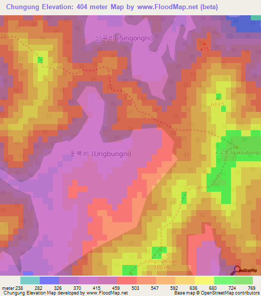 Chungung,South Korea Elevation Map