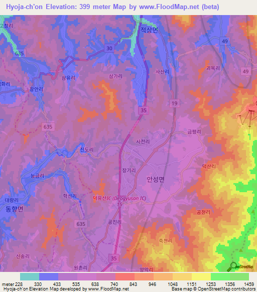 Hyoja-ch'on,South Korea Elevation Map