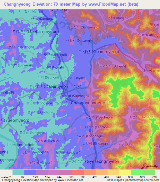 Changnyeong,South Korea Elevation Map