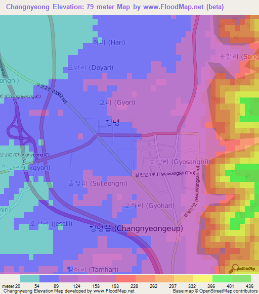 Changnyeong,South Korea Elevation Map