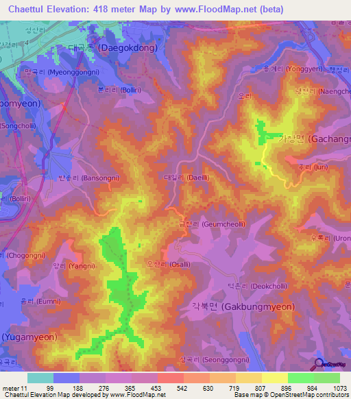 Chaettul,South Korea Elevation Map