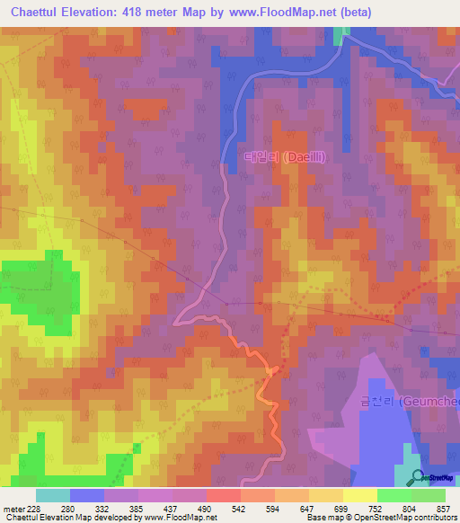 Chaettul,South Korea Elevation Map