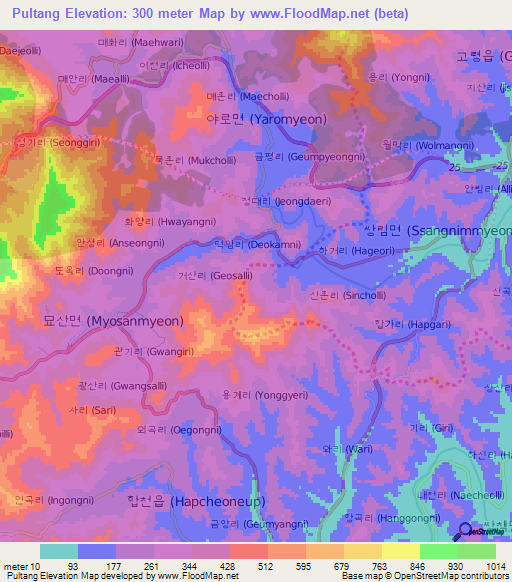 Pultang,South Korea Elevation Map