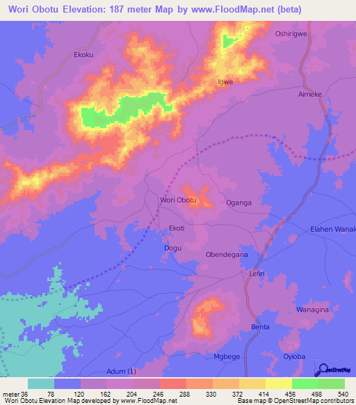 Wori Obotu,Nigeria Elevation Map