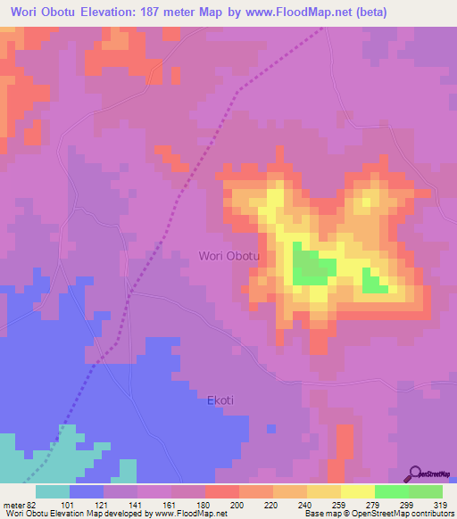 Wori Obotu,Nigeria Elevation Map