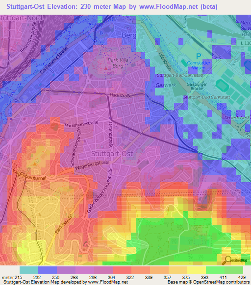 Stuttgart-Ost,Germany Elevation Map