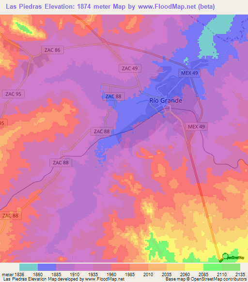 Las Piedras,Mexico Elevation Map