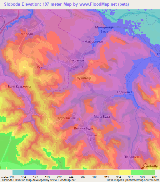 Sloboda,Ukraine Elevation Map