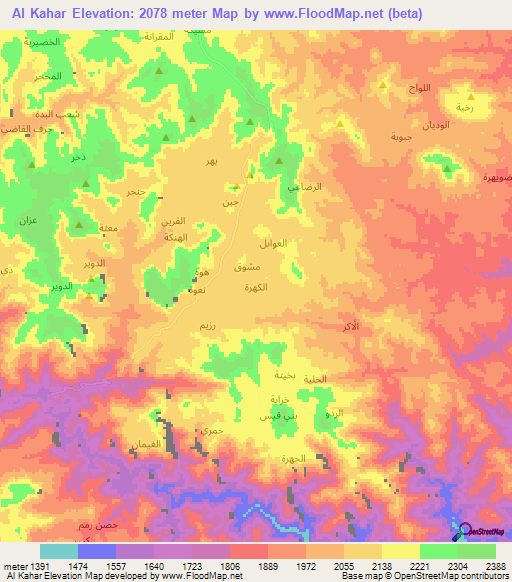 Al Kahar,Yemen Elevation Map