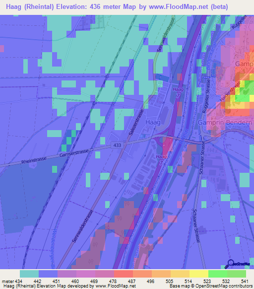 Haag (Rheintal),Switzerland Elevation Map