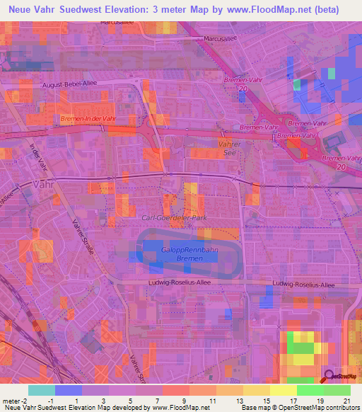 Neue Vahr Suedwest,Germany Elevation Map