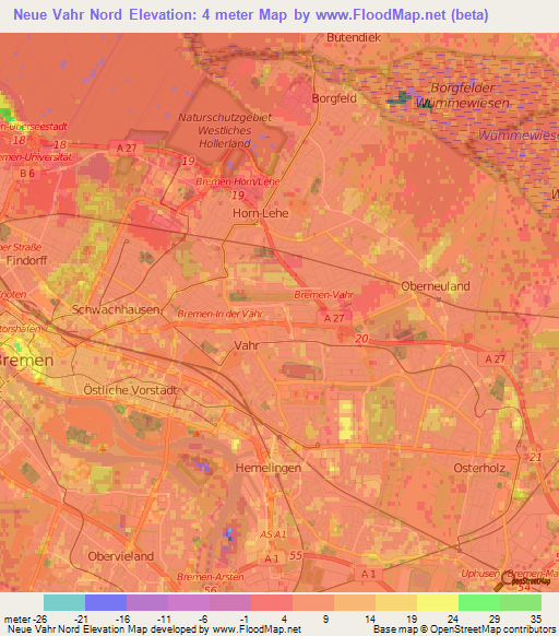 Neue Vahr Nord,Germany Elevation Map