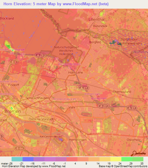 Horn,Germany Elevation Map