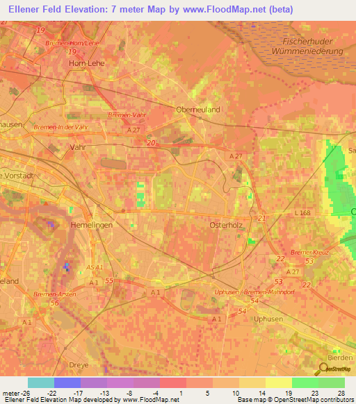 Ellener Feld,Germany Elevation Map