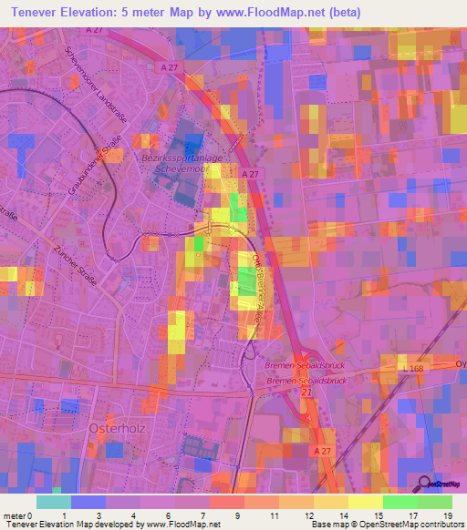 Tenever,Germany Elevation Map