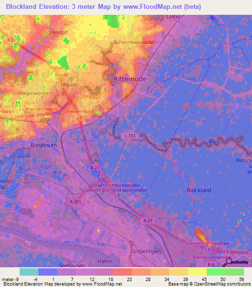 Blockland,Germany Elevation Map