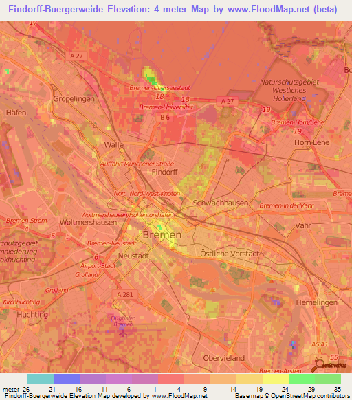 Findorff-Buergerweide,Germany Elevation Map