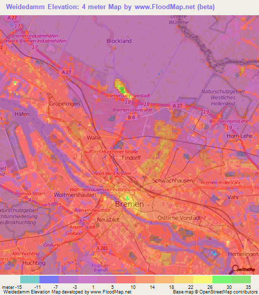 Weidedamm,Germany Elevation Map