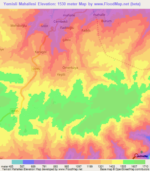 Yemisli Mahallesi,Turkey Elevation Map