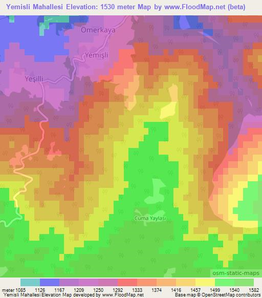 Yemisli Mahallesi,Turkey Elevation Map