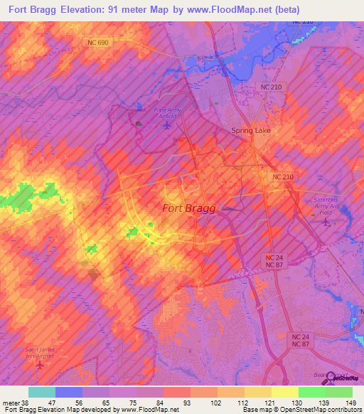 Fort Bragg,US Elevation Map