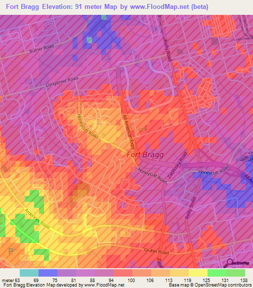 Fort Bragg,US Elevation Map