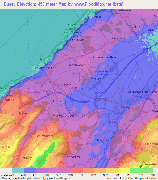 Bussy,Switzerland Elevation Map