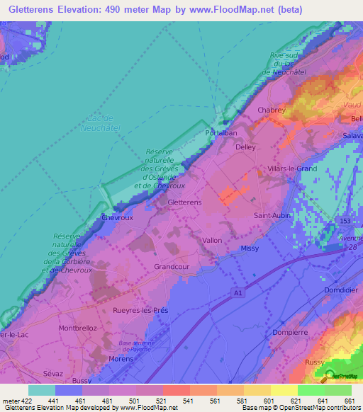 Gletterens,Switzerland Elevation Map